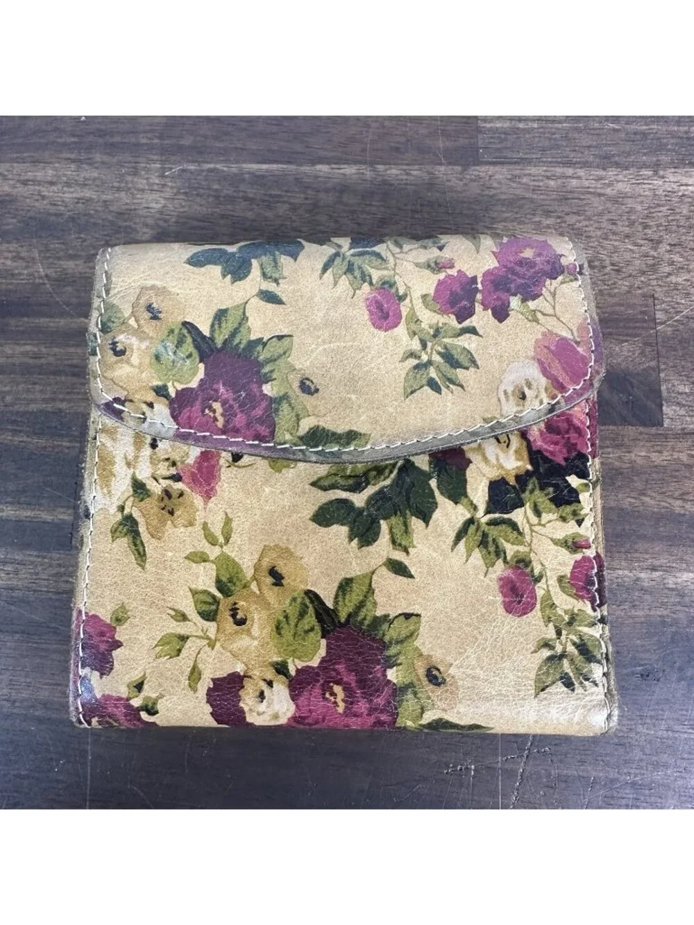 Patricia Nash Astra Wallet Antique Rose Leather tan purple green 4713